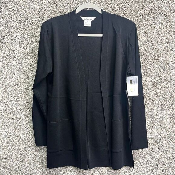 Misook Cardigan Sweater Women’s Small Black Open Front Pocket NWT - Picture 1 of 7